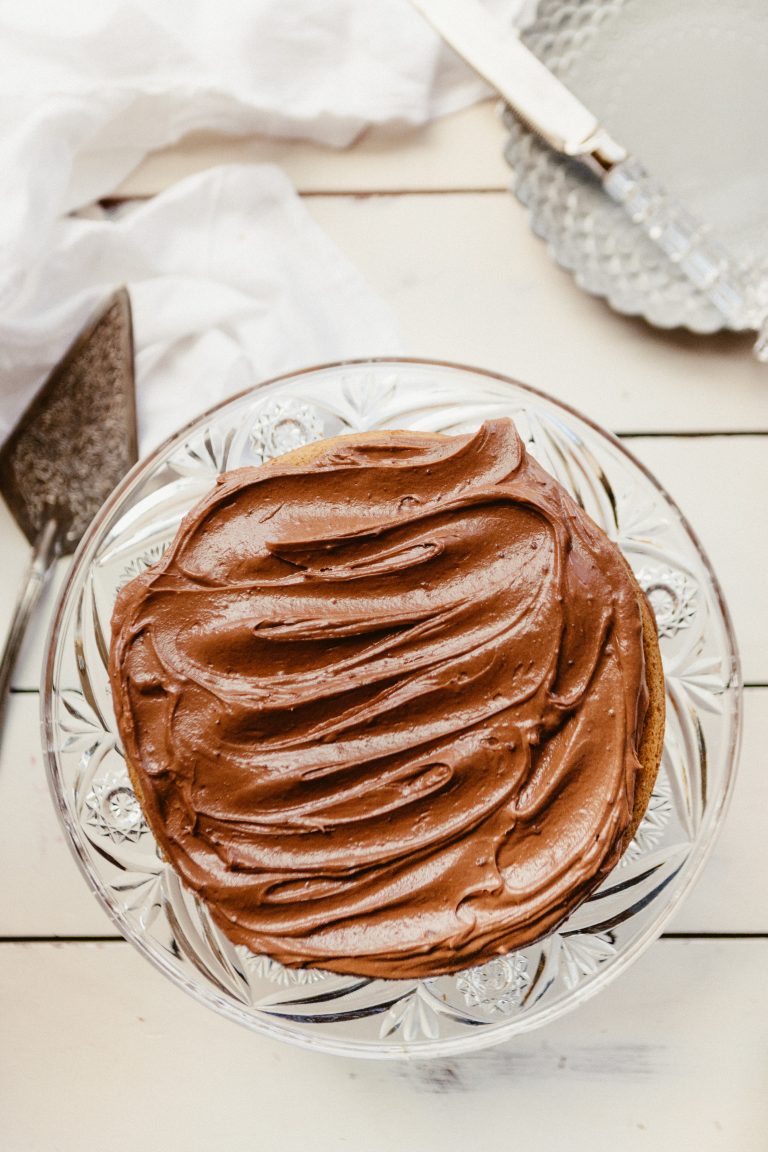 Banana Sour Cream Cake with Malted Bittersweet Chocolate Cream Cheese Icing