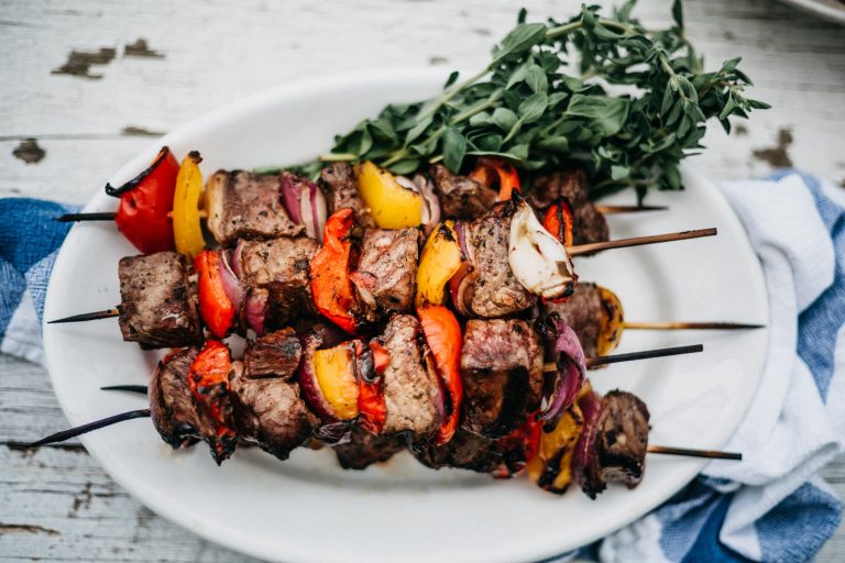 Grilled Lamb Kabobs + Red Quinoa & Tomato Grain Salad