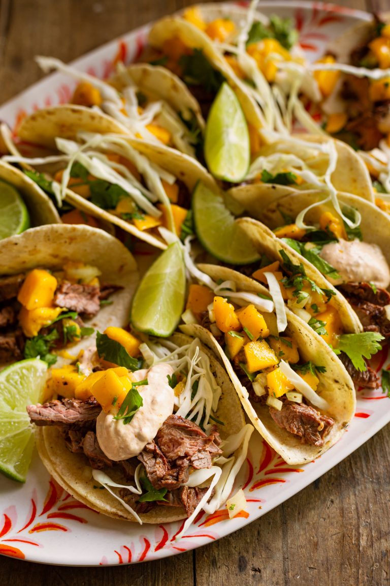 Chipotle Skirt Steak Tacos with Mango Salsa