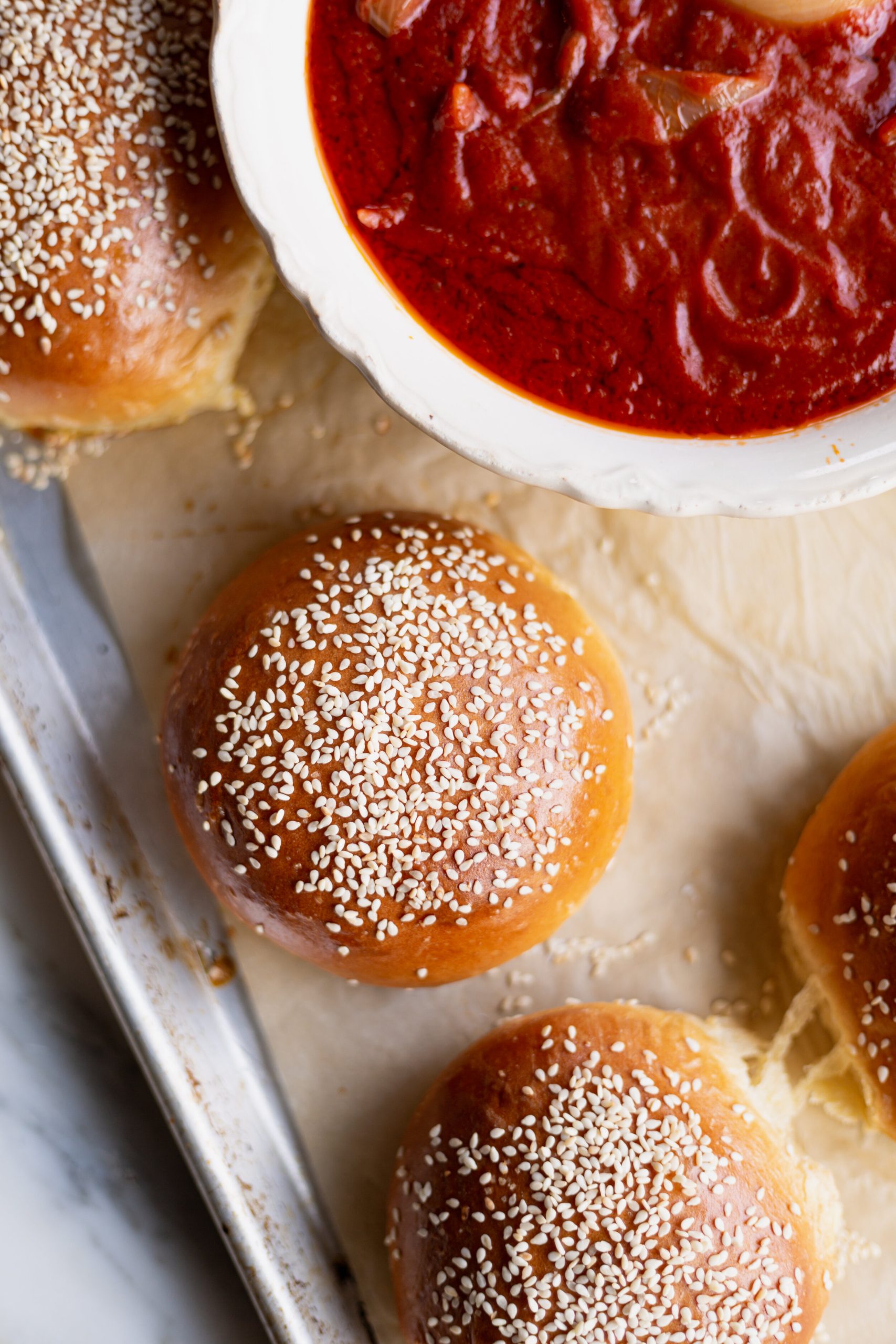 Sesame bun for the Crispy Chicken Parm Sandwich.