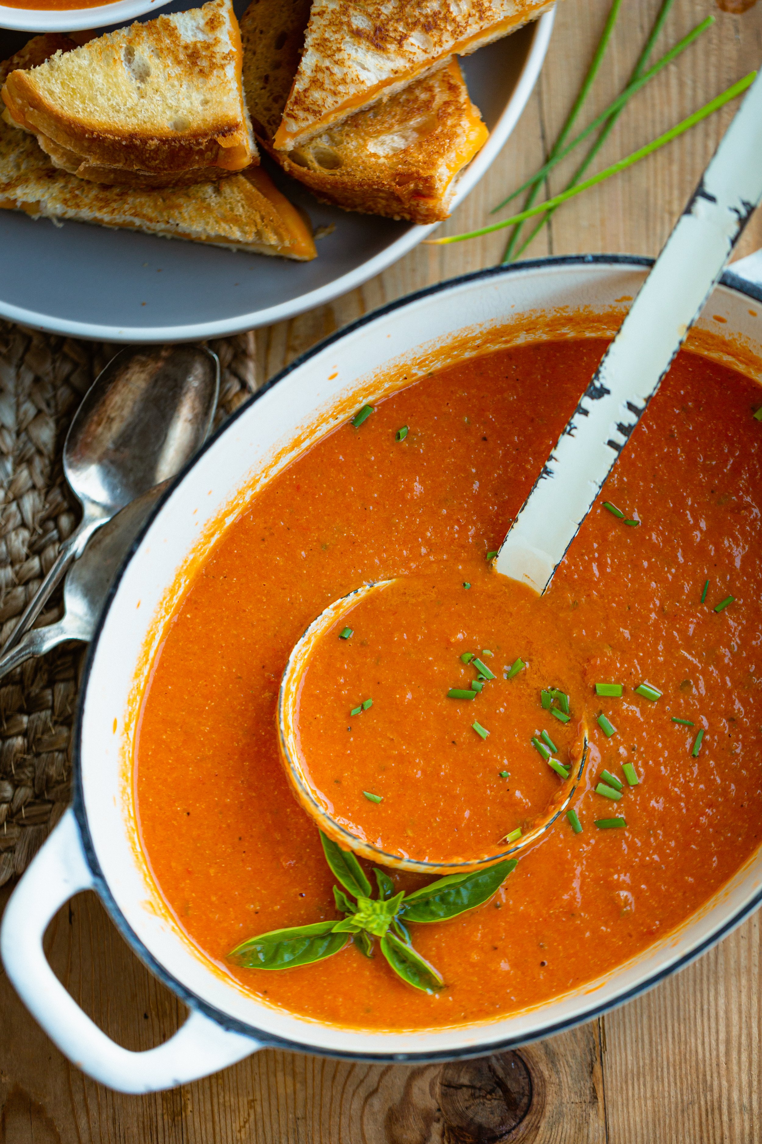 Pumpkin Tomato Soup with Grilled Cheese Sandwiches Rustic