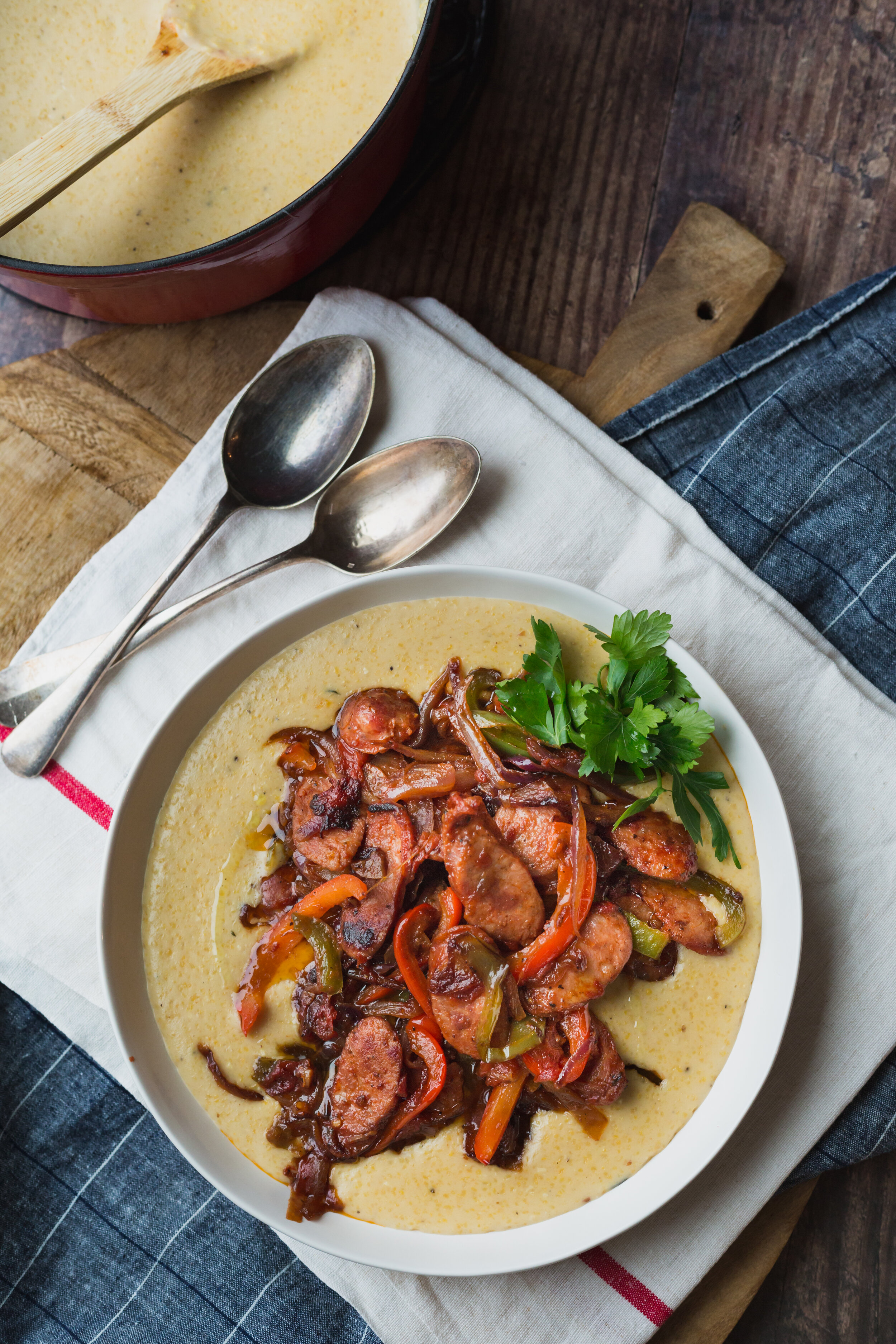 Spicy Sausage, Peppers, and Tomatoes Over Creamy Parmesan Polenta-3.jpg