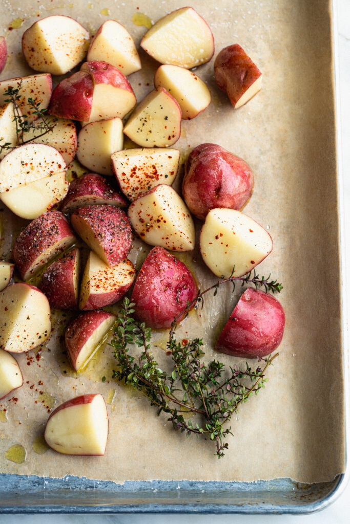 Oven Roasted Idaho® Red Potatoes Over Herby Yogurt