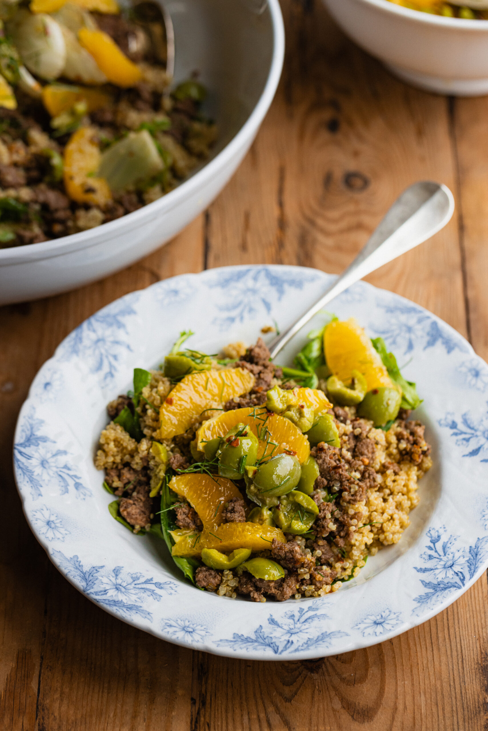 Ground Lamb Quinoa Bowls on a tabletop.