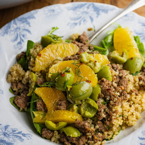 Ground Lamb Quinoa Bowls on a table.